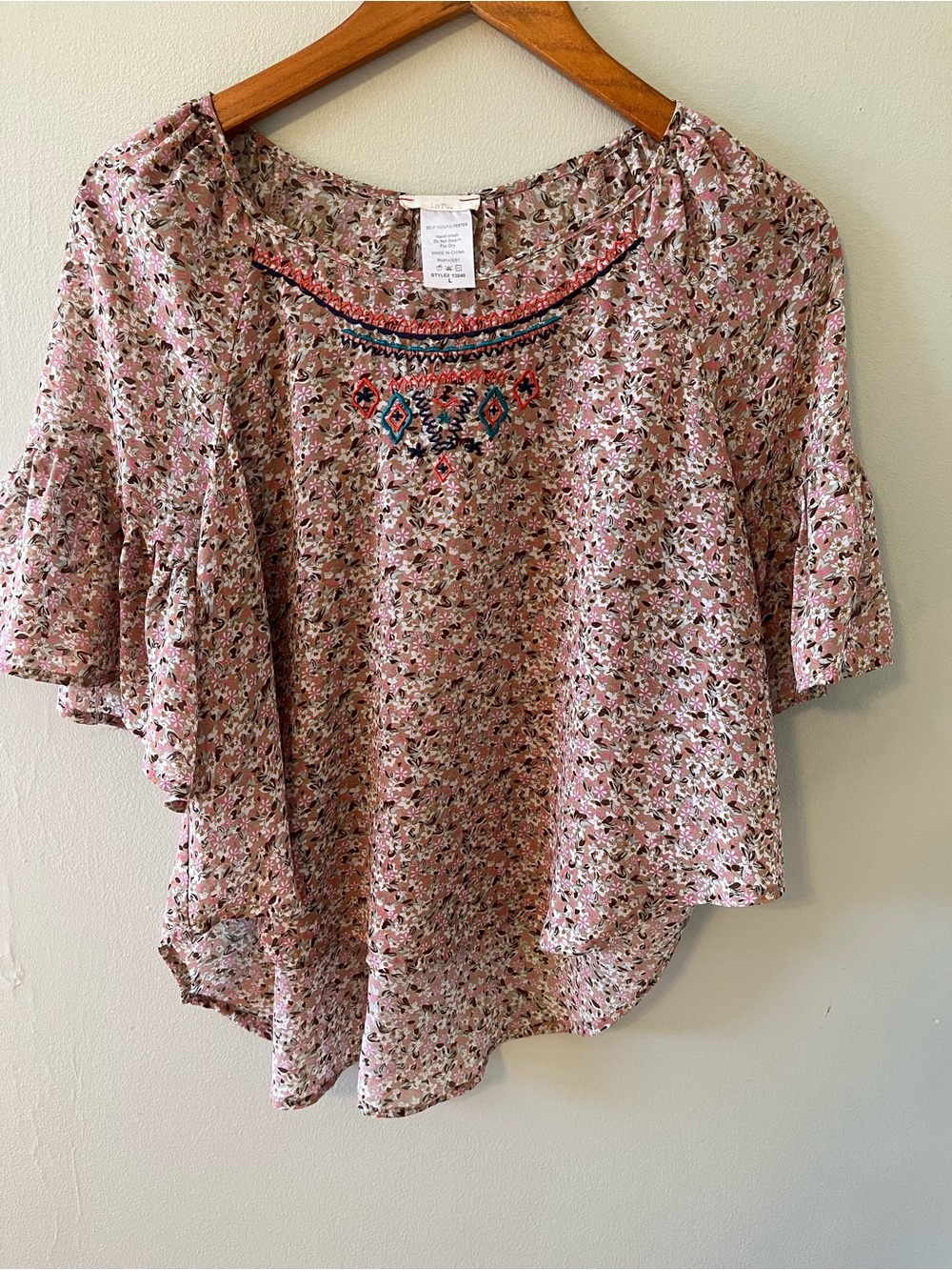 Embroidered Pink Floral Boho Blouse